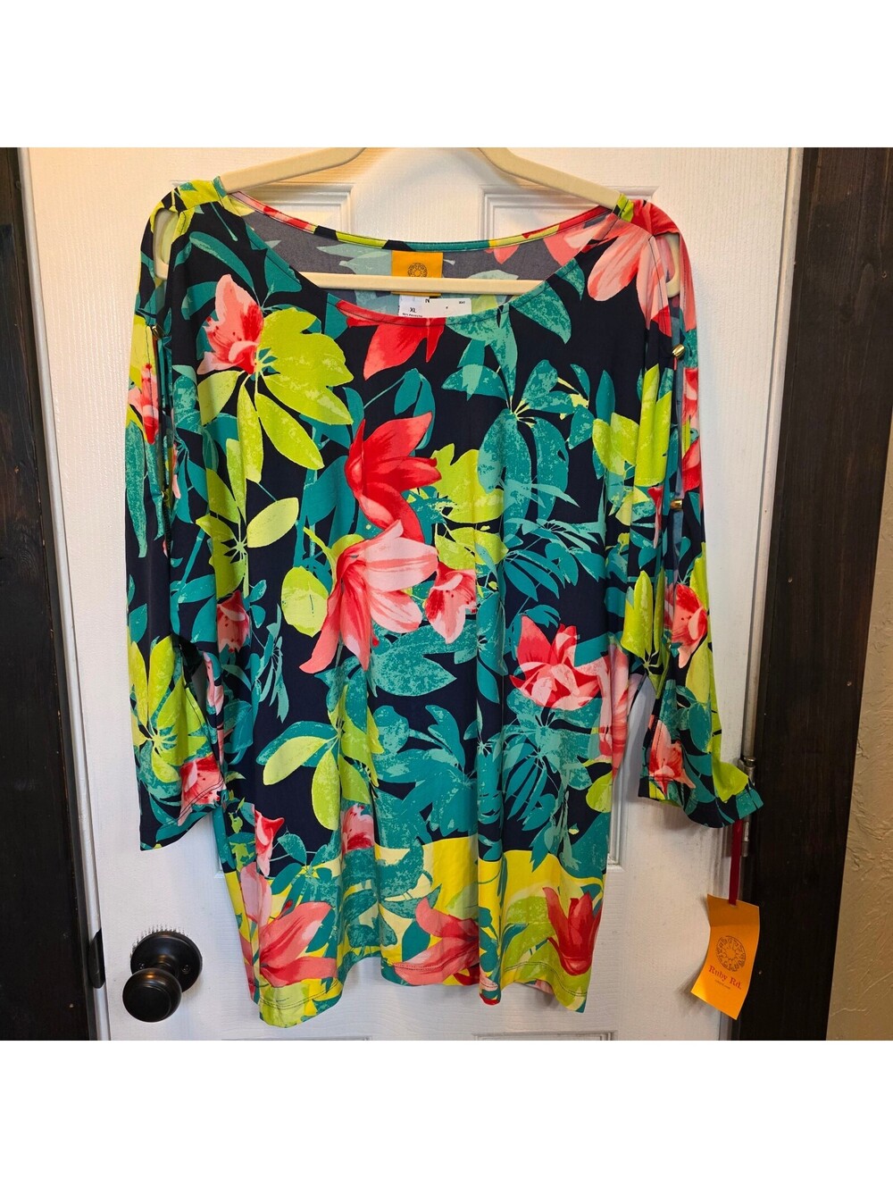 Ruby Rd Women's XL Floral Print 3/4 Sleeve Blouse NWT